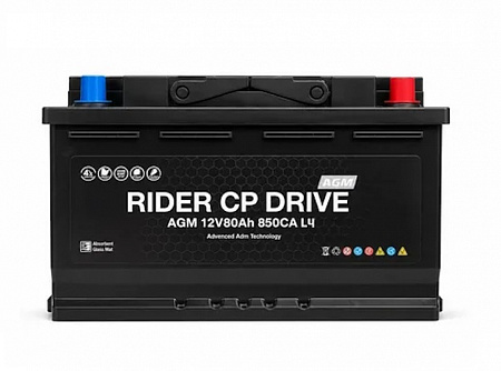 RIDER 80Ач 850А (6СТ-80L) L4 обратная (0) AGM (315х175х190)