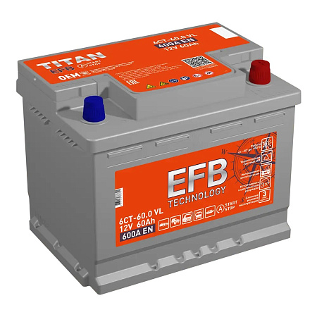 Titan EFB 60Ач 600А (6СТ-60.0) L2 обратная (0) EFB (242х175х190)