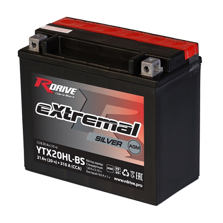 RDrive Extremal Silver 21Ач 310А YTX20L (175х87х155) AGM сухозаряженный